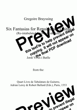 page one of G. Brayssing - Six Fantasias (Arr. for low G ukulele) Op. 35j