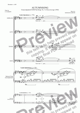 page one of PART SONG - SEASONSONGS No. 3 ’AUTUMNSONG’ (Revised Version) for SATB Choir with optional Piano accompaniment. Words: J. R. Heron