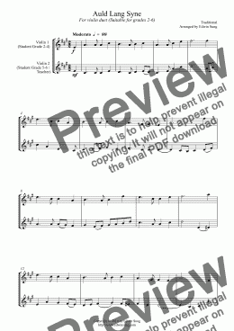 page one of Auld Lang Syne (for violin duet, suitable for grades 2-6)