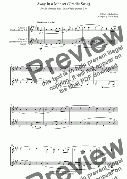 page one of Away in a Manger (Cradle Song) (for Eb-clarinet duet, suitable for grades 2-6)