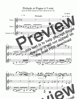 page one of Prélude et Fugue à 3 voix for 2 Flutes & Clarinet/J.S. Bach
