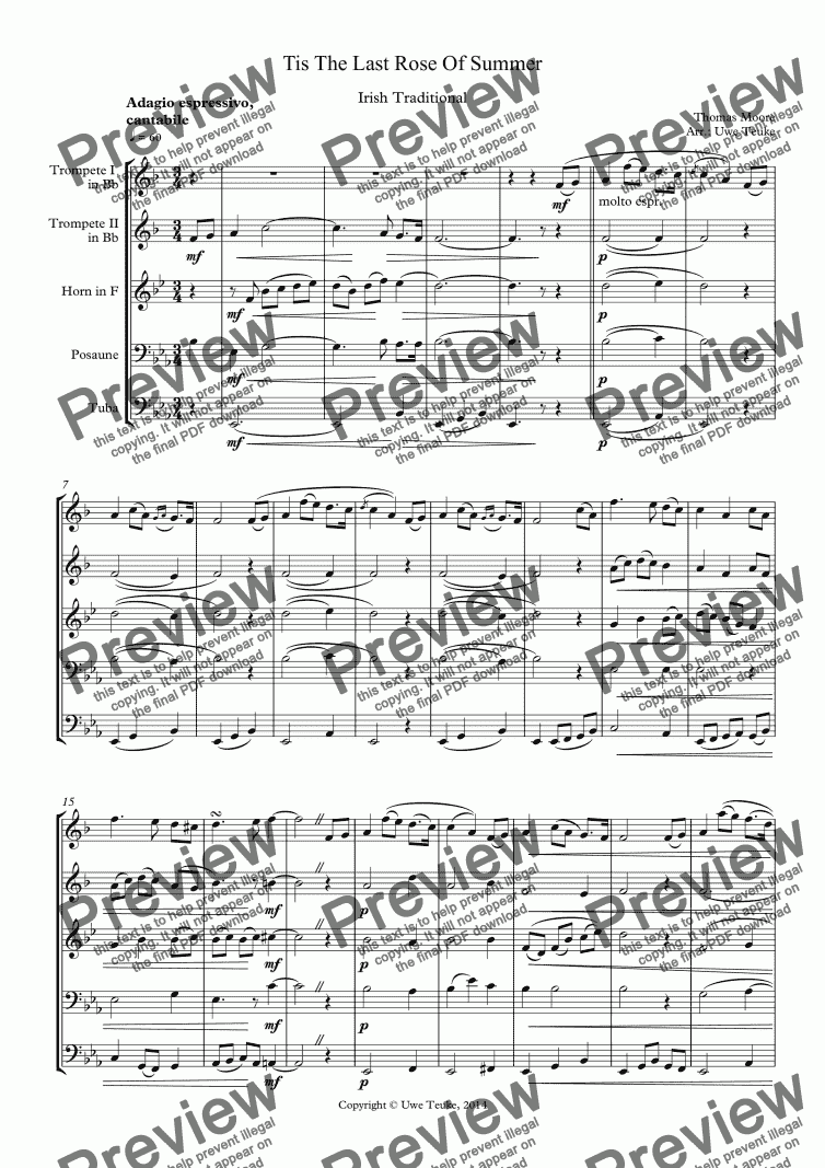 Tis The Last Rose Of Summer - Download Sheet Music PDF file