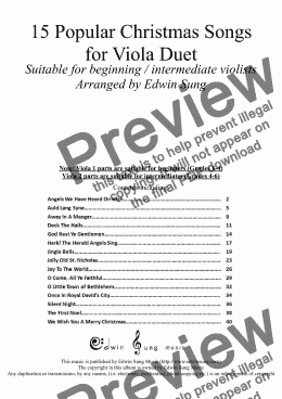 page one of 15 Popular Christmas Songs for Viola Duet (for beginning / intermediate violists) (14BVADU16)