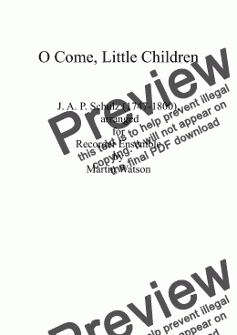 page one of O Come, Little Children for Recorder Ensemble