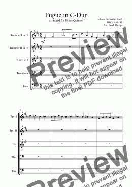 page one of Fugue in C-Dur arranged for Brass Quintet