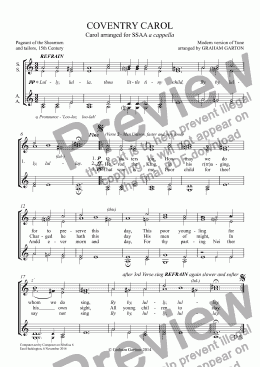 page one of CAROL - ’COVENTRY CAROL’ arranged for SSAA a cappella