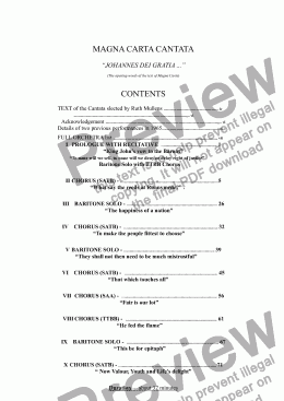 page one of MAGNA CARTA CANTATA Vocal Score CONTENTS LIST