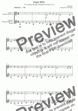 page one of Jingle Bells (for clarinet (Bb) duet, suitable for grades 1-5)