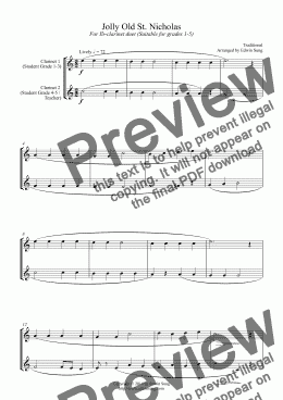 page one of Jolly Old St. Nicholas (for Eb-clarinet duet, suitable for grades 1-5)