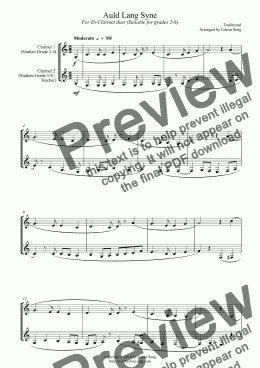 page one of Auld Lang Syne (for Eb-clarinet duet, suitable for grades 2-6)