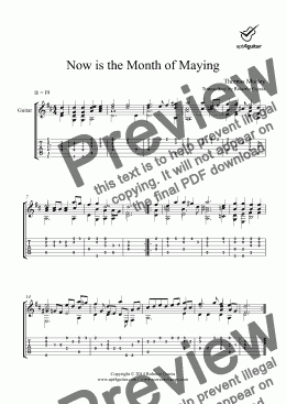 page one of Now is the Month of Maying for solo guitar