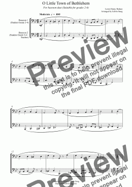 page one of O Little Town of Bethlehem (for bassoon duet, suitable for grades 2-6)