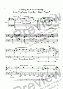 page one of Getting up in the Morning, from ’Ten More Short Easy Piano Pieces’