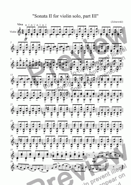 page one of "Sonata II for violin solo, part III"