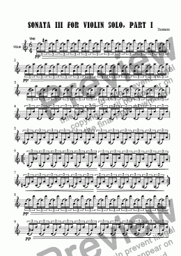 page one of Sonata III for violin solo, part I