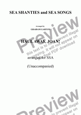 page one of SEA SHANTIES and SEA SONGS - HAUL AWAY, JOAN! arranged for SSA unaccompanied