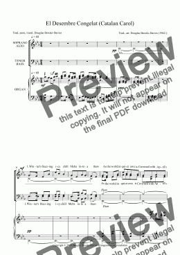page one of El Desembre Congelat (’Winter’s freezing icy chill’) Catalan Carol for SATB choir + keyboard. In English.