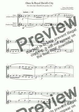 page one of Once In Royal David’s City (for oboe duet, suitable for grades 2-6)