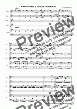 Vivaldi Concerto for 4 Violins in B for Violins Piano -