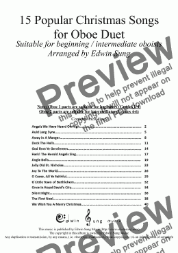 page one of 15 Popular Christmas Songs for Oboe Duet (Suitable for beginning / intermediate oboists) (14BOBDU16)