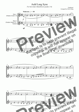 page one of Auld Lang Syne (for horn duet, suitable for grades 2-6) (14BHNDU17)