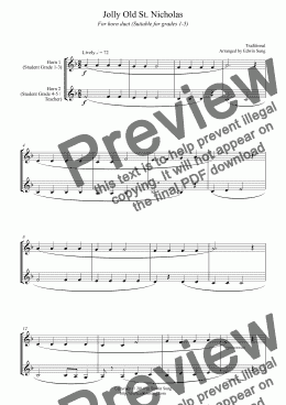 page one of Jolly Old St. Nicholas (for horn duet, suitable for grades 1-5) (14BHNDU11)