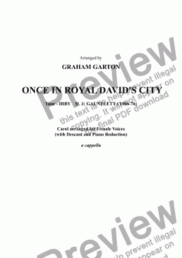 page one of CAROL - ’ONCE IN ROYAL DAVID’S CITY’ (H. J.Gauntlett)arranged for Female Voices SSA a cappella with Piano Reduction for Rehearsal