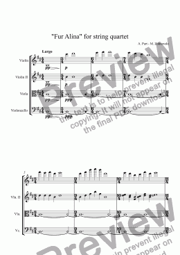 page one of "Fur Alina" for string quartet
