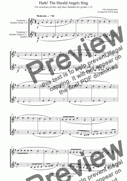 page one of Hark! The Herald Angels Sing (for trombone duet (treble clef), suitable for grades 1-5)