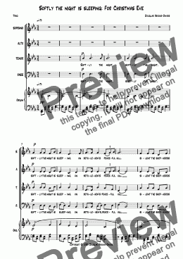 page one of BROOKS-DAVIES: Softly the night is sleeping: For Christmas Eve. SATB + keyboard. Revised 2014.