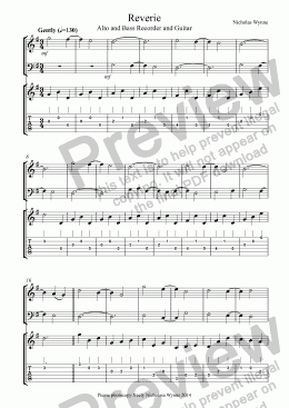 page one of Reverie for Alto and Bass Recorder and Guitar