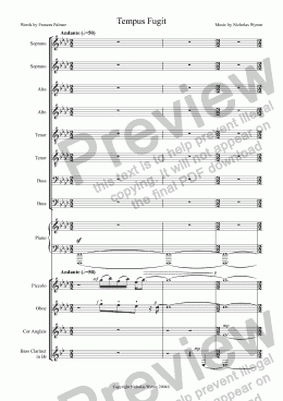 page one of Tempus Fugit: for 8 part Choir and Piano Quintet