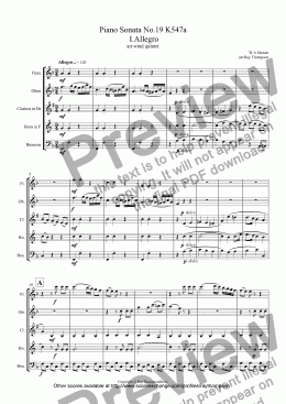 page one of Mozart: Piano Sonata No.19 K547a  (complete) arr.wind quintet