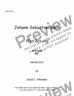 page one of Bach - Watchet auf for clarinet trio (2xBb + Bass)
