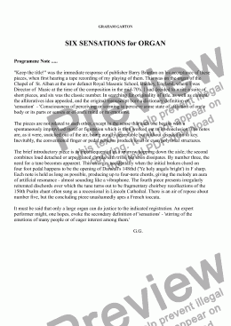 page one of ORGAN - SIX SENSATIONS for ORGAN- INDEX, CUES and ME NOTE sib.