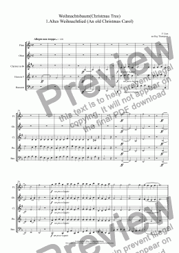 page one of Liszt:Weihnachtsbaum(Christmas Tree)( A selection of six pieces from))including Adeste Fideles, In Dulce Jubilo and Evening Bells) arr.wind quintet