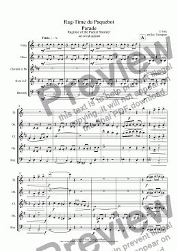 page one of Satie:Ragtime from Parade (Rag-Time du Paquebot)( Ragtime of the Packet Steamer(Steampacket)) arr.wind quintet