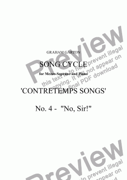 page one of *SONG CYCLE - ’CONTRETEMPS SONGS’ - No.4 "No, Sir!" for Mezzo-Soprano and Piano (Last) Words: J. R. Heron
