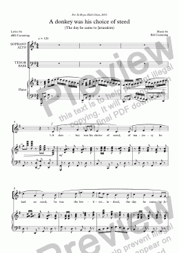 page one of "A donkey was his choice of steed: for SATB choir & piano