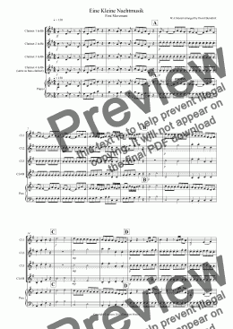 page one of Eine Kleine Nachtmusik (1st Movement) for Clarinet Quartet
