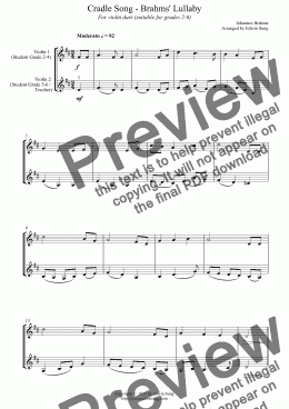 page one of Cradle Song - Brahms’ Lullaby (for violin duet, suitable for grades 2-6) (151VNDU03)