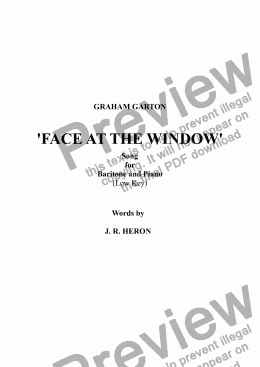 page one of SONG - ’FACE AT THE WINDOW’ for Baritone and Piano Words: J. R. Heron (lower key) 