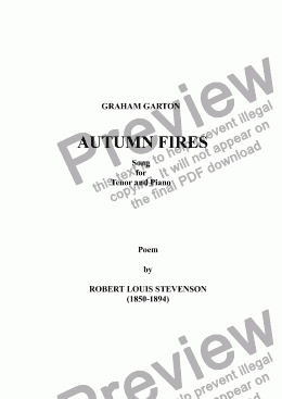 page one of SONG - ’AUTUMN FIRES’ for Tenor and Piano - Poem by Robert Louis Stevenson (1850-1894)