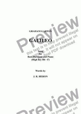 page one of SONG - ’GALILEO’ for Bass Baritone and Piano (High Key Bb-F) - Words: J. R. Heron