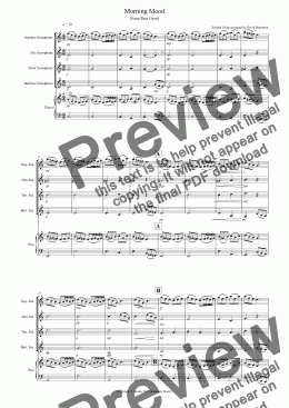 page one of Morning Mood (from Peer Gynt) for Saxophone Quartet