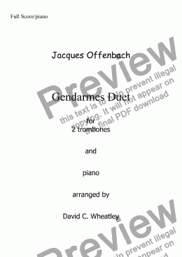 page one of Offenbach - Gendarmes Duet for 2 trombones with piano accompaniment