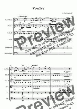 page one of Rachmaninoff Vocalise for Violin and String Orchestra