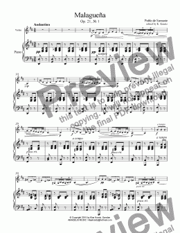 page one of Malagueña Op. 21, No. 1 for violin and piano