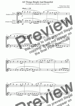 page one of All Things Bright And Beautiful (for flute duet, suitable for grades 1-5) (151FLDU01)