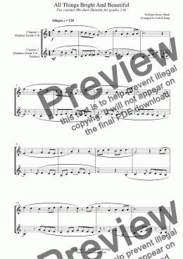 page one of All Things Bright And Beautiful (for clarinet (Bb) duet, suitable for grades 2-6) (151CLDU01)